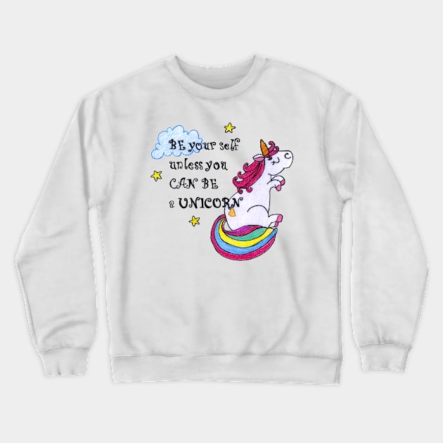 Unicorn be yourself punk stars children kids print Crewneck Sweatshirt by BalumbaArt